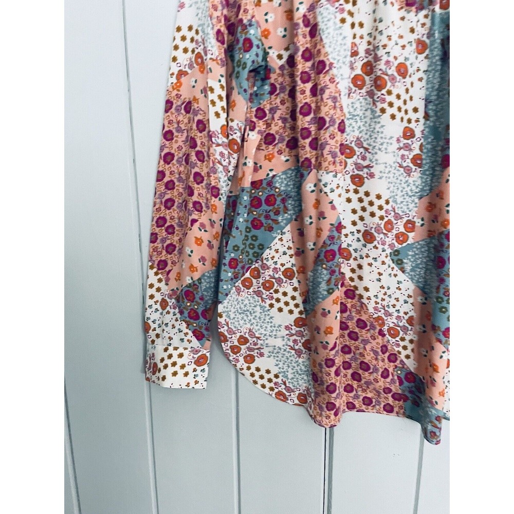 Rose & Olive Top M Medium Patchwork Button Front … - image 7